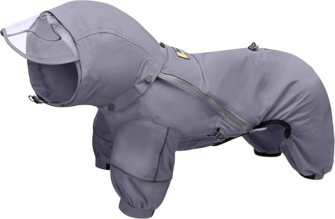 WOOFO Full-Coverage Dog Raincoat, Lightweight, Comfortable, Adjustable & Easy to Wear Dog Rain Jacket, Detachable Cap, Reflective Strip (Grey, Large)