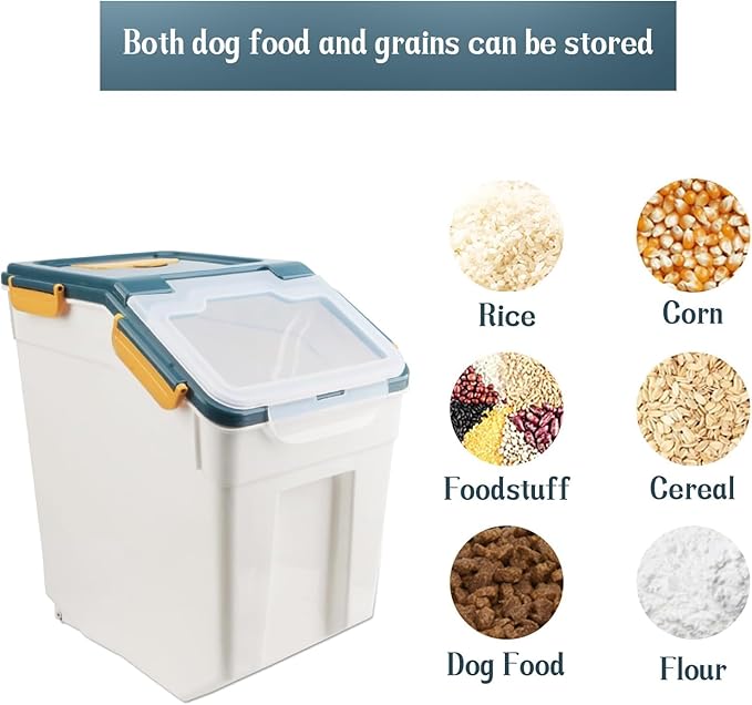 Large Flour Storage Container Bin 25lb,4 Pack Airtight Rice Storage Containers with Wheels Seal Locking Lid BPA Free with Measuring Cup,Scoop for Flour, Rice, Grain, Dry Food - Dark Blue