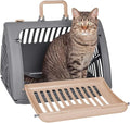 SportPet Designs Foldable Travel Cat Carrier - Front Door Plastic Collapsible Carrier, Gray and Tan, Medium (Pack of 1)