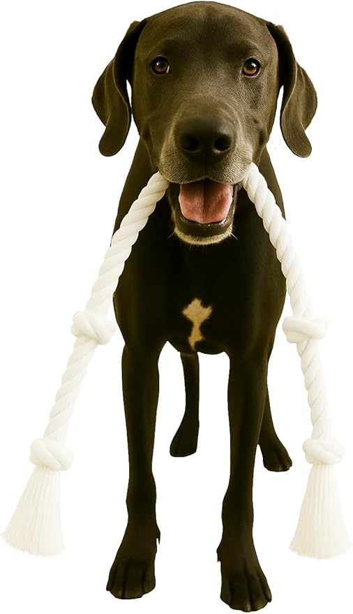 35" Dog Tug Toy – Strong 5-Knot White Cotton Rope for Active Chewers, Washable & Safe, Great for Indoor & Outdoor Play, Dental Cleaning, Medium & Large Dogs (22–88 lbs)