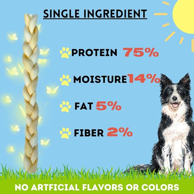 BULLYSTICKS & MORE Beef Cheek Braids for Dogs (10-12" Thick - 6 Count) - Beef Cheek Bones for Dogs - Dog Parents Choice - Premium Beef Cheek Rolls