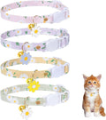 4 Pack Cotton Breakaway Cat Collar with Bell,Safety Adjustable Cat Collars Set with Flower Pendant,Ideal for Girl Cats Boy Cats