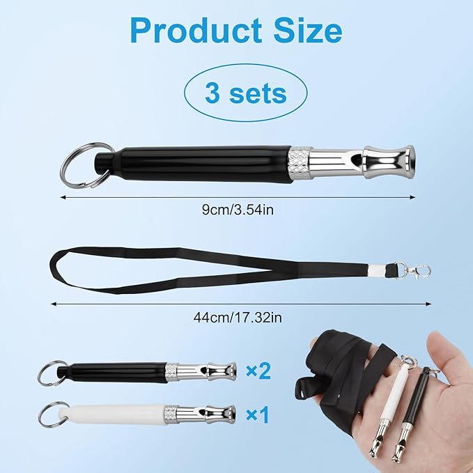 3 Pack Silent Dog Whistle to Stop Barking Neighbors Dog, Ultra-Wide Frequency Ultrasonic Training Whistle for Dogs, Adjustable Professional Recall Dog Training Whistles (Black & White)