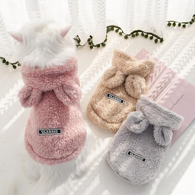 Cat Bunny Ears Costume Cute Dog Kitten Hoodies Sweater Rabbit Ears Puppy Pet Apparel (Large,Gray)