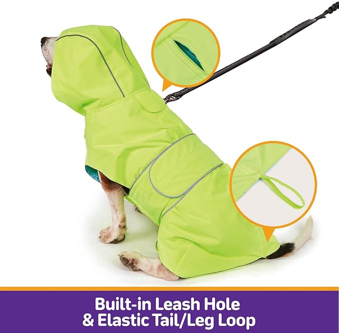 Dog Raincoat Reversible, Single Side Slicker Poncho Adjustable Waterproof Dog Rain Jacket with Leash Hole/Reflective Stripe Hooded Snowproof Windproof Clothes for Medium to 2X Large Dogs, L