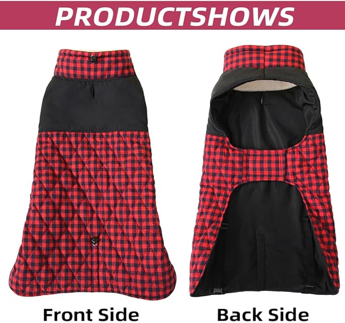 Dog Jackets for Winter, Reversible Dog Coat Windproof Waterproof Jackets for Cold Weather, British Style Plaid Coats Warm Vest for Small Medium Large Dogs(RED, 6XL)