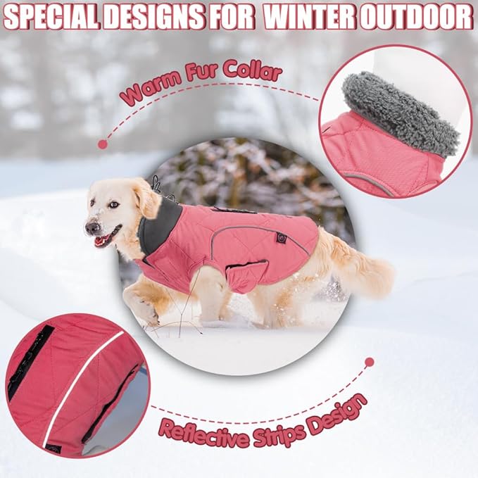 EMUST Winter Coats - Warm Dog Jacket, British Style, Fleece, Windproof for Cold Weather, Pink, XS