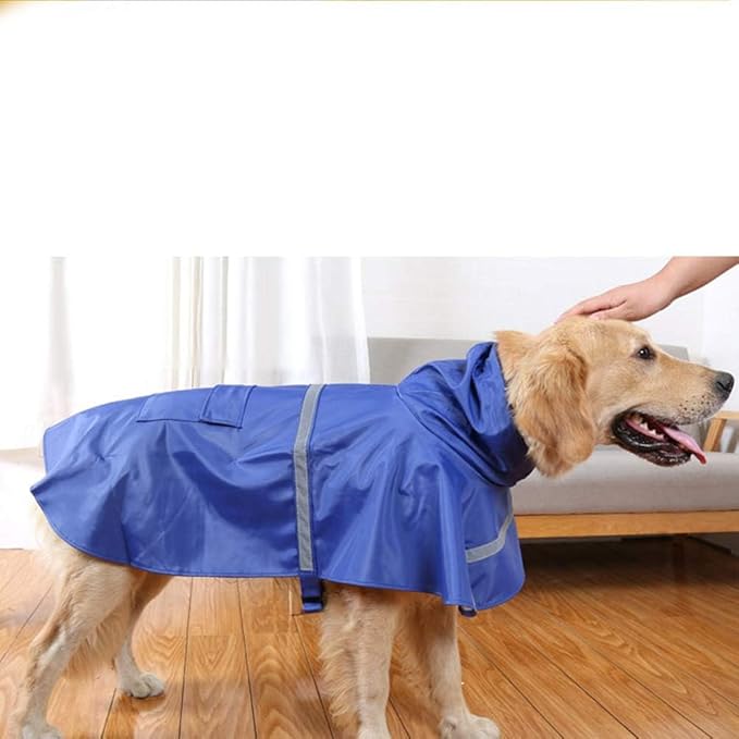 NACOCO Large Dog Raincoat Adjustable Pet Water Proof Clothes Lightweight Rain Jacket Poncho Hoodies with Strip Reflective (XXL, Blue)