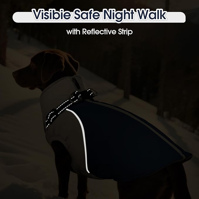 DENTRUN Dog Coat with Harness Built in, Easy On/Off Zipper Closure Winter Dog Vest, Water-Repellent Fleece Lined Warm Jacket with Reflective for Large Dogs, Dark Blue, XL