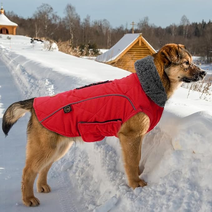 EMUST Pet Vests for Winter, Fleece Lined Dog Coat for Cold Weather Warm Dog Jackets for Small Medium Large Dogs, Pet Apparel for Cold Weather, Red, XXXL