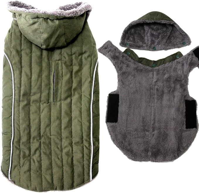 Fleece Dog Hoodie for Small Medium Dogs Super Warm Puppy Jacket for Cold Winter Dog Coats,Green M