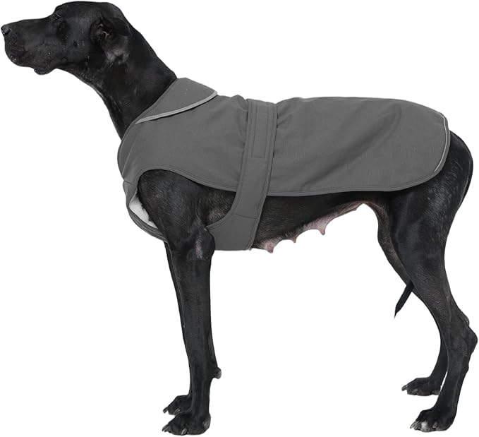 Kuoser Canvas Dog Coat, Warm Dog Jacket Reflective Fleece Pet Cold Weather Coat, Warm Doggie Clothes Waterproof Winter Vest with Zipper Leash Hole for Small Medium Large Dogs, Grey 3XL