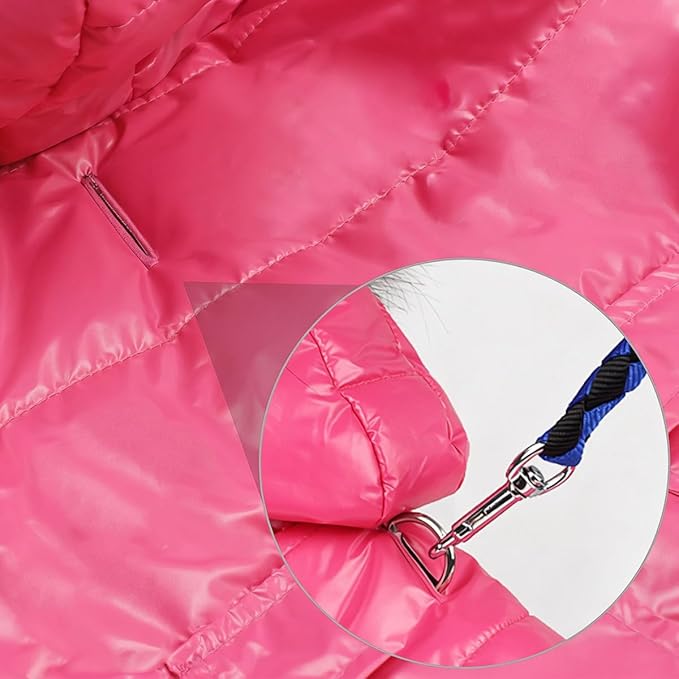 LESYPET Dog Coat for Small Dogs, Windproof Doggie Puffer Jacket with Leash Hole, Extra Warm Dog Jacket Winter Coat, Pink L