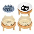 3PCS Elevated Cat Bowls,Wide Raised Ceramic Pet Dishes with Bamboo Stand, Whisker Friendly Pet Water or Food Plates Feeding Station for Indoor Small Dogs, Kitten (Yellow(3PCS))