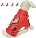 Lovelonglong Cool Dog Leather Jacket, Warm Coats Dogs Windproof Cold Weather Coats for Large Medium Small Dogs with Eagle Embroidery Red B-M