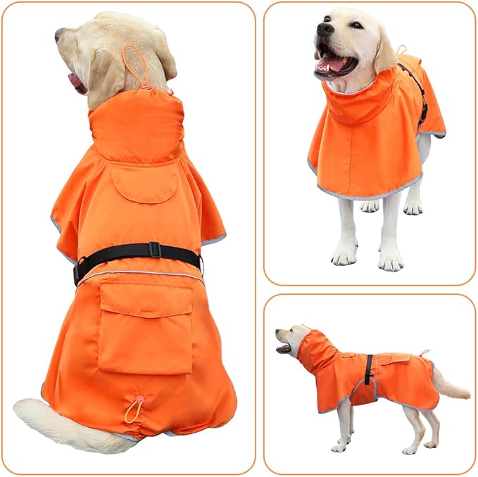 Dog Raincoat Waterproof Dog Rain Coat with Hoodile, Reflective Adjustable Lightweight Pet Rain Jacket for Medium Large Dogs(Orange, 6XL)