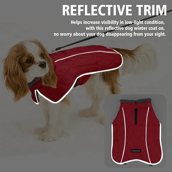 Fragralley Dog Coat Medium, Waterproof Dog Jacket with Warm Fleece Lining, Adjustable Reflective Dogs Winter Coat, Turtleneck Pet Coats for Cold Weather (Red M)