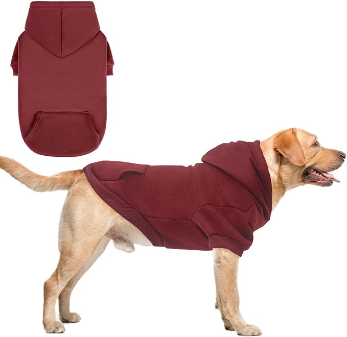 SCENEREAL Dog Hoodie Sweaters for Small Medium Large Size Dogs, Fleece Dog Sweatshirt with Hat and Pocket,Soft Cold Winter All Weather Dog Clothes for S to XL Sized Dogs, Burgundy XL