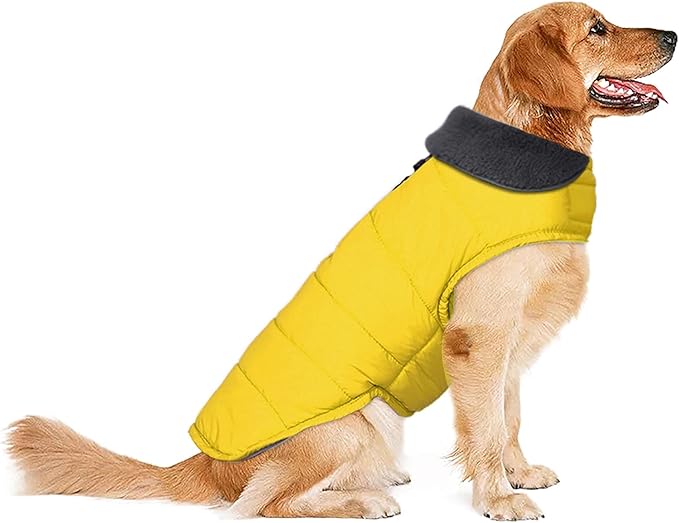 Dog Winter Coat, Waterproof Dog Jacket with Leash Hole, Reflective Adjustable Pet Snow Vest, Warm Fleece Sweater for Small Medium Large Dogs - Yellow, M