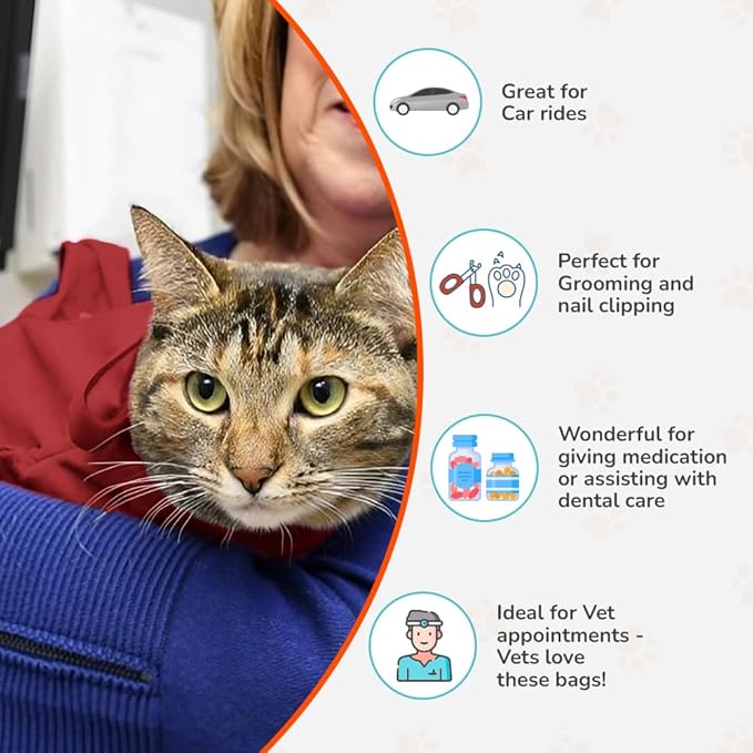 Cat-in-the-Bag Cozy Comfort Carrier - Small Red Cat Carrier Soft and Pet Carrier for Nail Trimming, Vet Visits, Medication Administration, Dental Care, and Travel