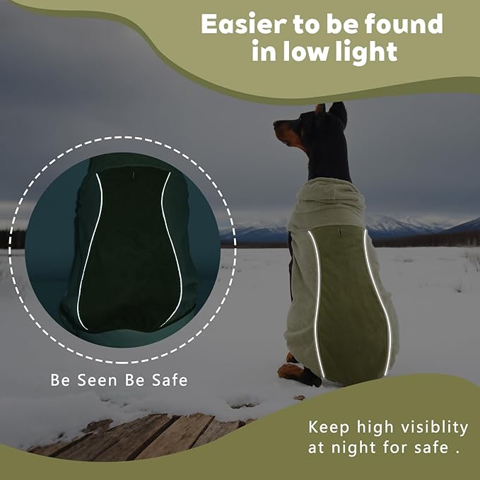 IECOii Fleece Dog Sweater for Large Dogs, Reflective Dog Fleece Sweatshirt Vest with Convenient Leash Hole, Lightweight Turtleneck Sweater for Fall Winter, Warm Great Dane Hoodie, Green, XXXL