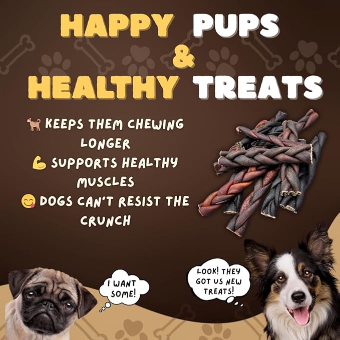 Woofley's 6 Inch Braided Collagen Sticks for Dogs - (100 Count) Bully Stick Rawhide Alternative Dog Chews No Hide Bones for Medium & Large Dogs