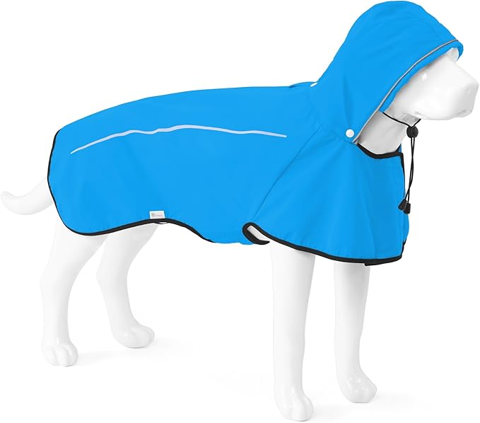 Mile High Life Dog Raincoat, Adjustable Waterproof Pet Rain Jacket, Reflective Hooded Poncho for Small Medium Large Dogs, Lightweight Breathable Pet Rain Coat (Blue,XL Chest 31"-37")
