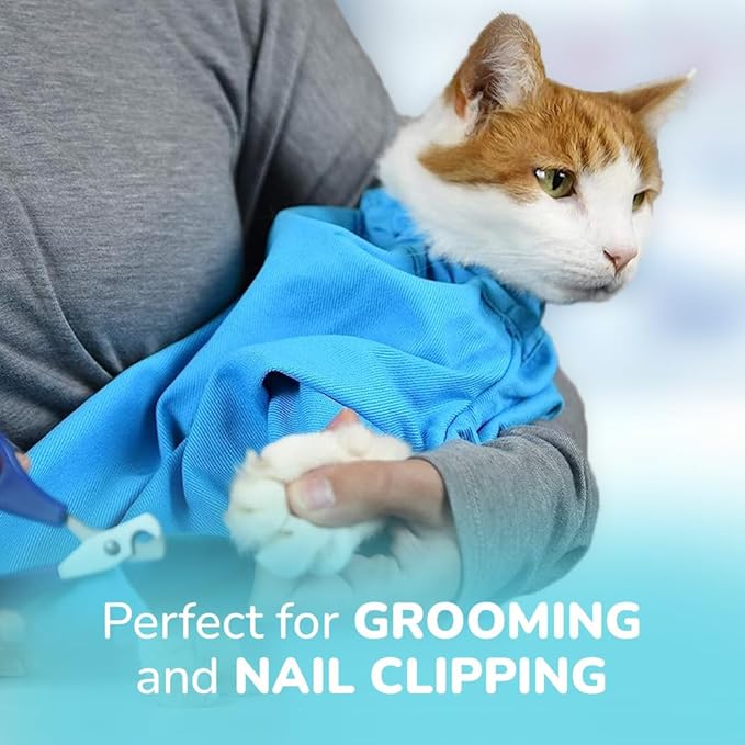 Cat-in-the-Bag Cozy Comfort Carrier - Small Light Blue Cat Carrier Soft and Pet Carrier Administration, Grooming, Vet Visits, Dental Care, and Nail Trimming