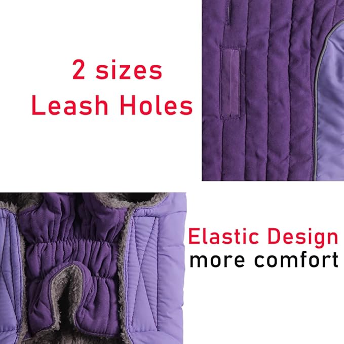 Fleece Dog Hoodie for Large Dogs Super Warm Doggie Jacket for Cold Winter Dog Coats,Purple XXL