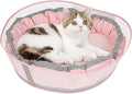 Cat Beds for Indoor Cats, Round Dog Bed for Small Dogs, Puppy, Kitten -Soft Plush Washable Cat Bed Calming with Protective Shield (Pink，21 Inches)
