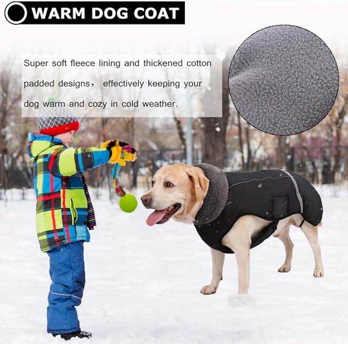 QBLEEV Warm Dog Coat Reflective Dog Jacket, Waterproof Dog Winter Coat Turtleneck Dog Clothes for Cold Weather, Thick Fleece Dog Snowsuit Christmas Dog Vest Pet Apparel for Small Medium Large Dogs 2XL