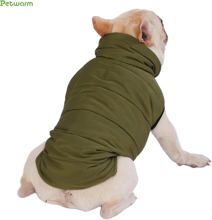 PetWarm Reversible Dog Winter Coat, Windproof Dog Puffer Vest, Soft Vest for Dogs with Hook-and-Loop Strap for Easy Dressing, Waterproof Coat for Dogs with Adjustable Fit, Green, M