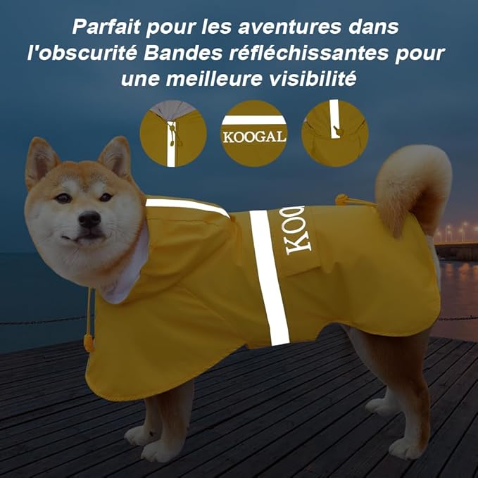 Hooded Rain Coat for Dogs for Small Sized Dogs, Dog Raincoat Apparel Poncho Waterproof Dog Clothes Pet Jacket Dog Raincoats Jacket (2XL,Yellow)