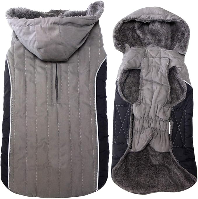 Fleece Dog Hoodie for Large Dogs Super Warm Doggie Jacket for Cold Winter Dog Coats,Grey XXL