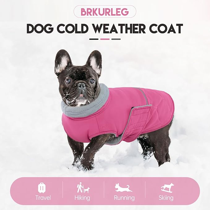 BRKURLEG Dog Winter Jacket, Warm Dog Winter Coats for Small and Medium Large Dogs, Reflective Adjustable Pet Cold Weather Coats, Waterproof Dogs Snow Jacket Clothes Fleece Vest XXL, Rose Red