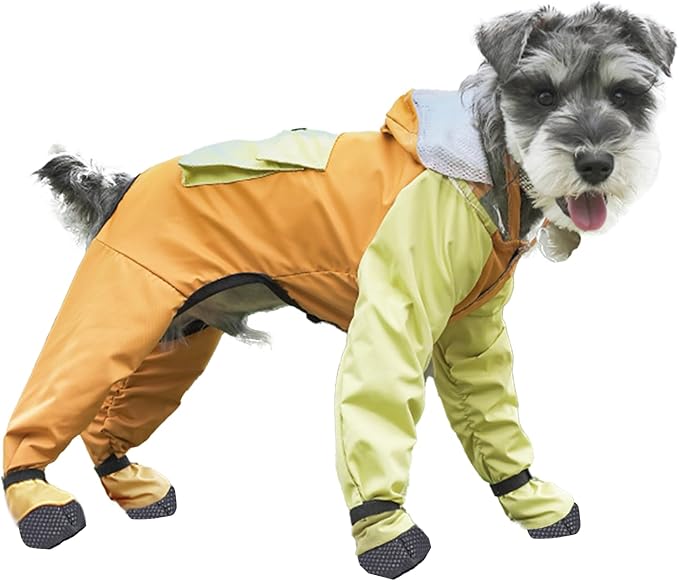 Dog Raincoat with Transparent Hood, Waterproof Jacket for Small Dogs with Snap-Button Chest, Leash Hole & Hook-and-Loop Cuffs Sleeves, Back Pocket for Treats (Yellow, Small)