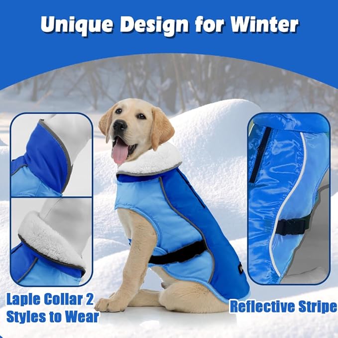 EMUST Dog Jacket, Windproof Polyester, Warm Fleece Lined, Reflective, New Blue, S