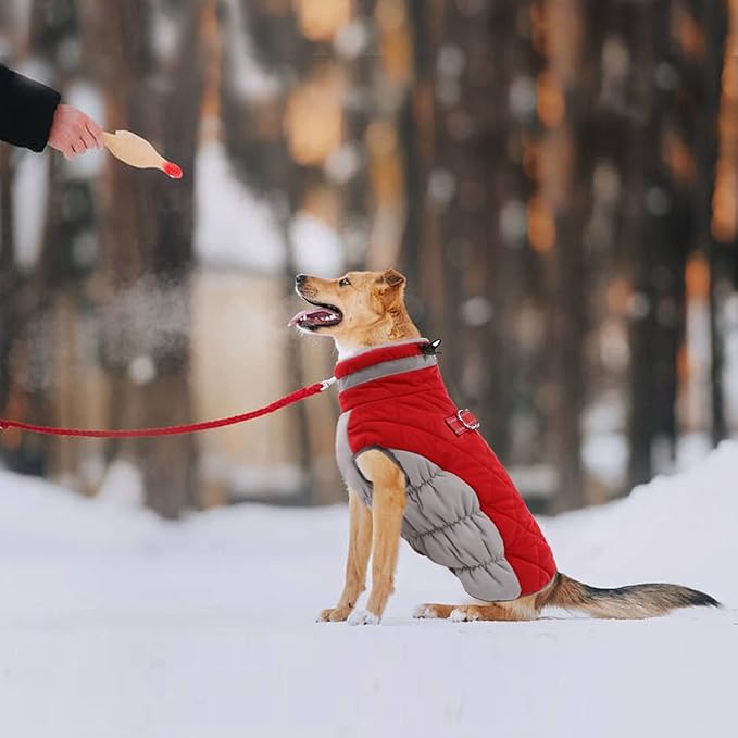 Lelepet Dog Coat Warm Dog Winter Coat Waterproof Dogs Jacket with Harness Built in Reflective Pet Fleece Vest Zip-Up Cold Weather Coats for Small Dogs Turtleneck & Windproof Coats Yorkie Red S