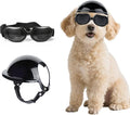 Dog Helmet and Goggles Small Breed, UV Protection Dog Goggles and Motorcycle Helmet with Ear Holes Adjustable Straps for Outdoor Biking, Black