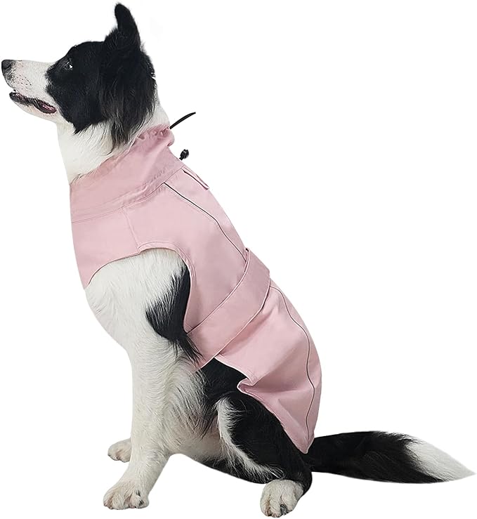 Waterproof Dog Raincoat, Adjustable Lightweight Dog Rain Jacket with Reflective Strip Leash Hole for Small Medium Large Dogs (Pink, XX-Large(55-77lb))