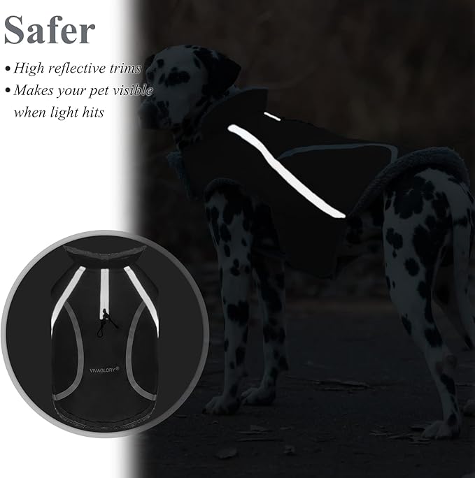 VIVAGLORY Frostfit Dog Coat, Dog Jacket for Winter & Cold Weather, Warm Fluffy Fleece Lined Water Resistant Reflective for Puppy, Coat with Velcro Fastening & Leash Hole, XL, Grey