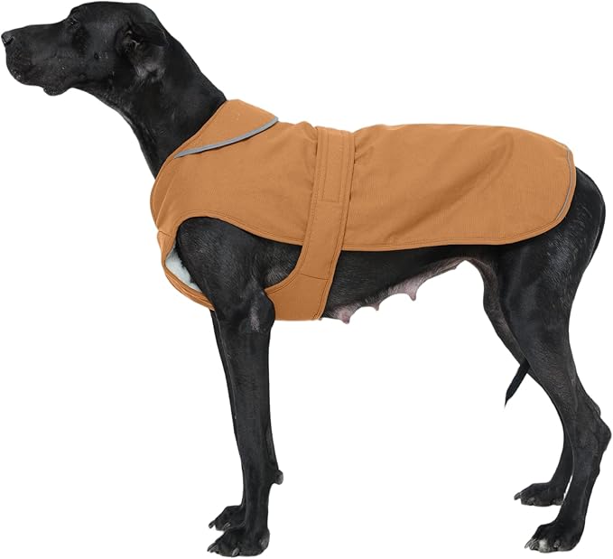 Kuoser Canvas Dog Coat, Warm Dog Jacket Reflective Fleece Pet Cold Weather Coat, Warm Doggie Clothes Waterproof Winter Vest with Zipper Leash Hole for Small Medium Large Dogs, Brown 3XL