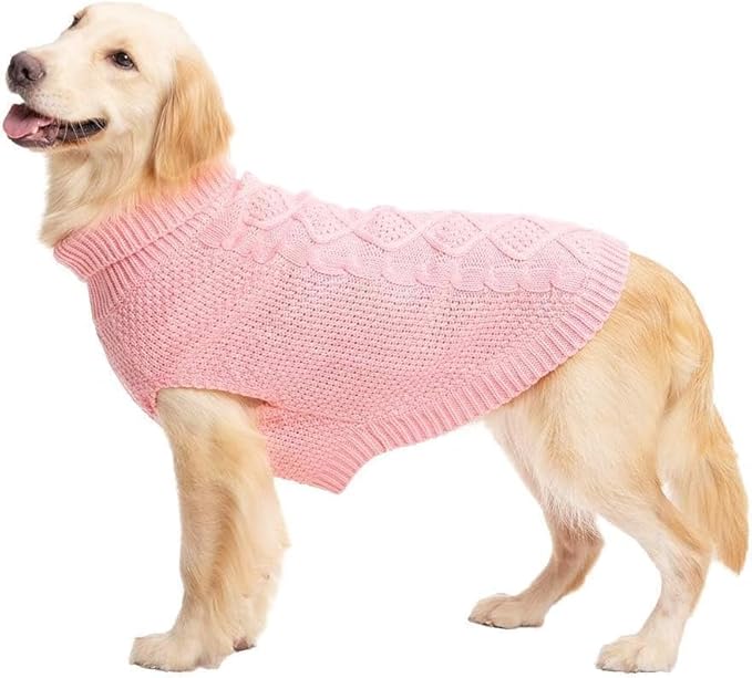 Mihachi Turtleneck Dog Sweater - Winter Coat Apparel Classic Cable Knit Clothes with Leash Hole for Cold Weather, Ideal Gift for Pet in New Year Pink 3XL