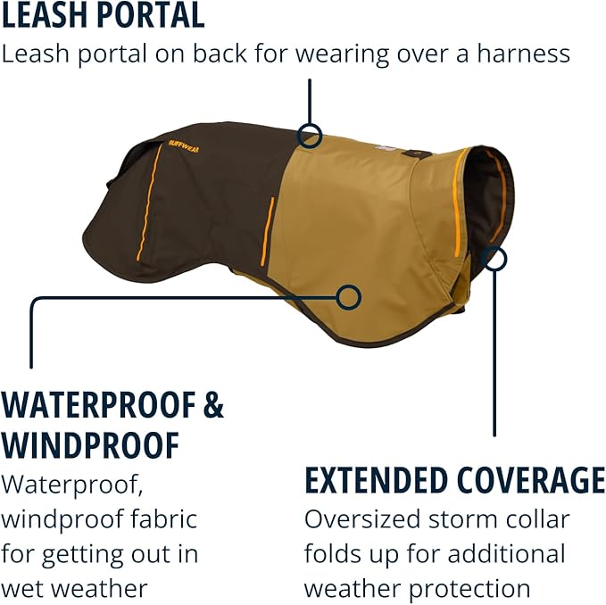 Ruffwear, Sun Shower Dog Raincoat, All-Weather Jacket, Waterproof, Windproof & Lightweight, Earth Brown, Small