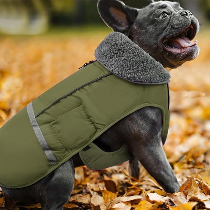 Doglay Dog Coat, Waterproof Dog Jacket Pet Winter Coat for Cold Weather with Thicken Furry Collar, Reflective Puppy Winter Jacket Warm Fleece Lining for Small Medium Large Pets