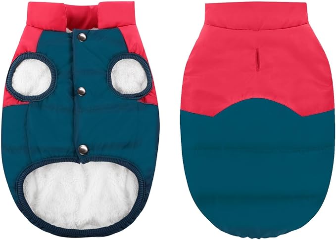 ASENKU Dog Winter Coat - Waterproof Windproof Dog Jacket, Warm Snowproof Doggie Puffer Vest for Cold Weather, Lightweight Snow Coats for Small Medium Large Dogs (Red&Navy, L)