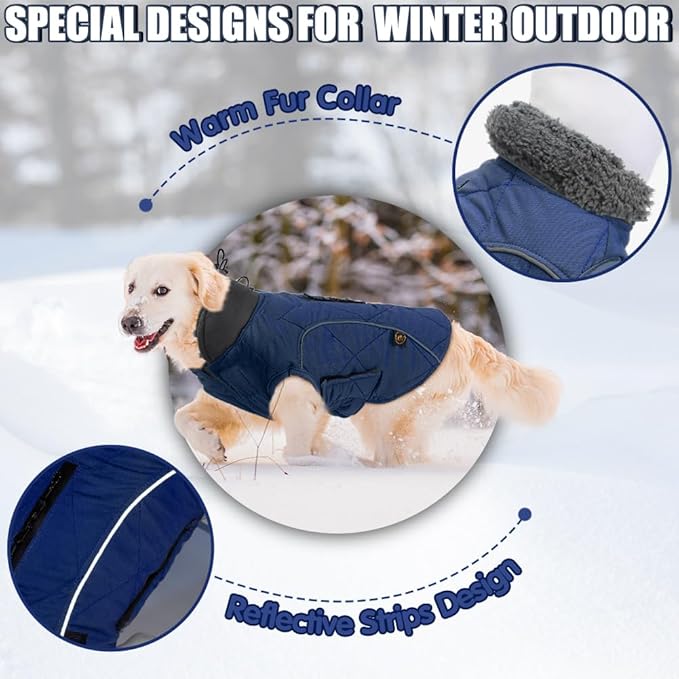 EMUST Winter Dog Coats, Fleece Pet Apparel for Cold Weather, British Style Windproof Warm Dog Jacket for Small Pet Coats for Winter, Dark Blue, XS
