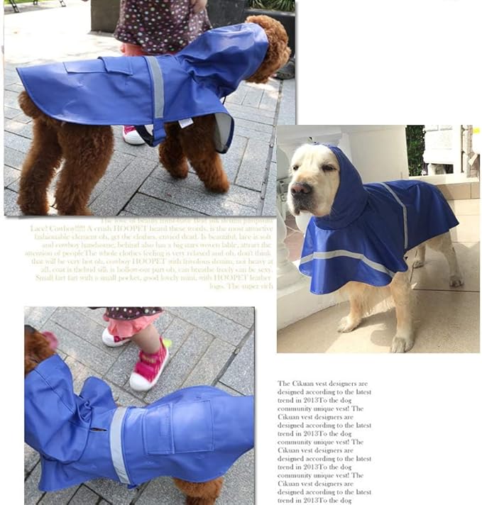 NACOCO Large Dog Raincoat Adjustable Pet Water Proof Clothes Lightweight Rain Jacket Poncho Hoodies with Strip Reflective (XXL, Blue)