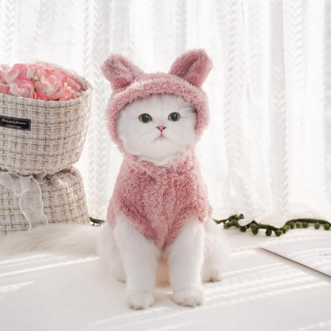 Cat Bunny Ears Costume Cute Dog Kitten Hoodies Sweater Rabbit Ears Puppy Pet Apparel (XXX-Large,Pink)
