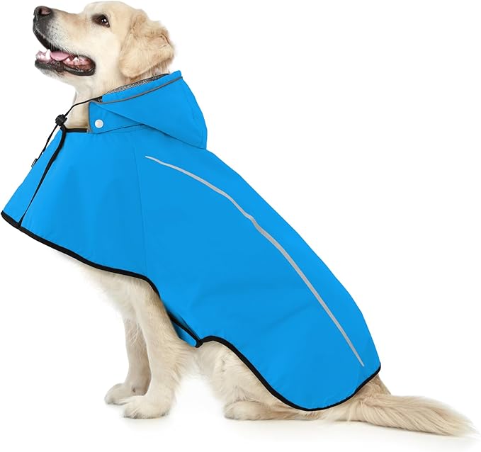 Mile High Life Dog Raincoat, Adjustable Waterproof Pet Rain Jacket, Reflective Hooded Poncho for Small Medium Large Dogs, Lightweight Breathable Pet Rain Coat (Blue,M Chest 22"-28")